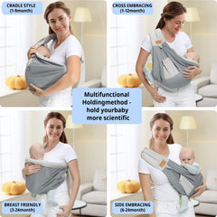 vrbabies baby sling adjustable-length close-up demonstrates adjustable fit for growing babies.