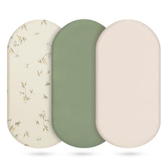 Vruelia 3-pack cotton muslin bassinet sheets folded for ready use, showcasing value and versatility