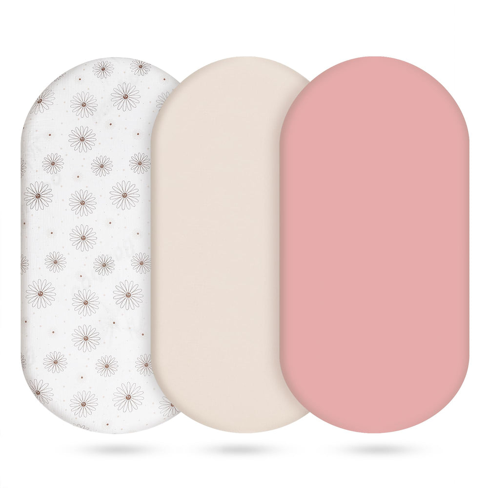 Vruelia bassinet sheets elastic-fit edges for snug, slip-free sleep.