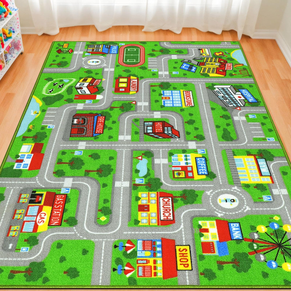 VSIWB kids carpet playmat front view in green, highlighting soft texture for cozy play sessions.