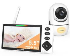 VTimes baby monitor shows crisp 720P video on a 5.5-inch display for clear viewing