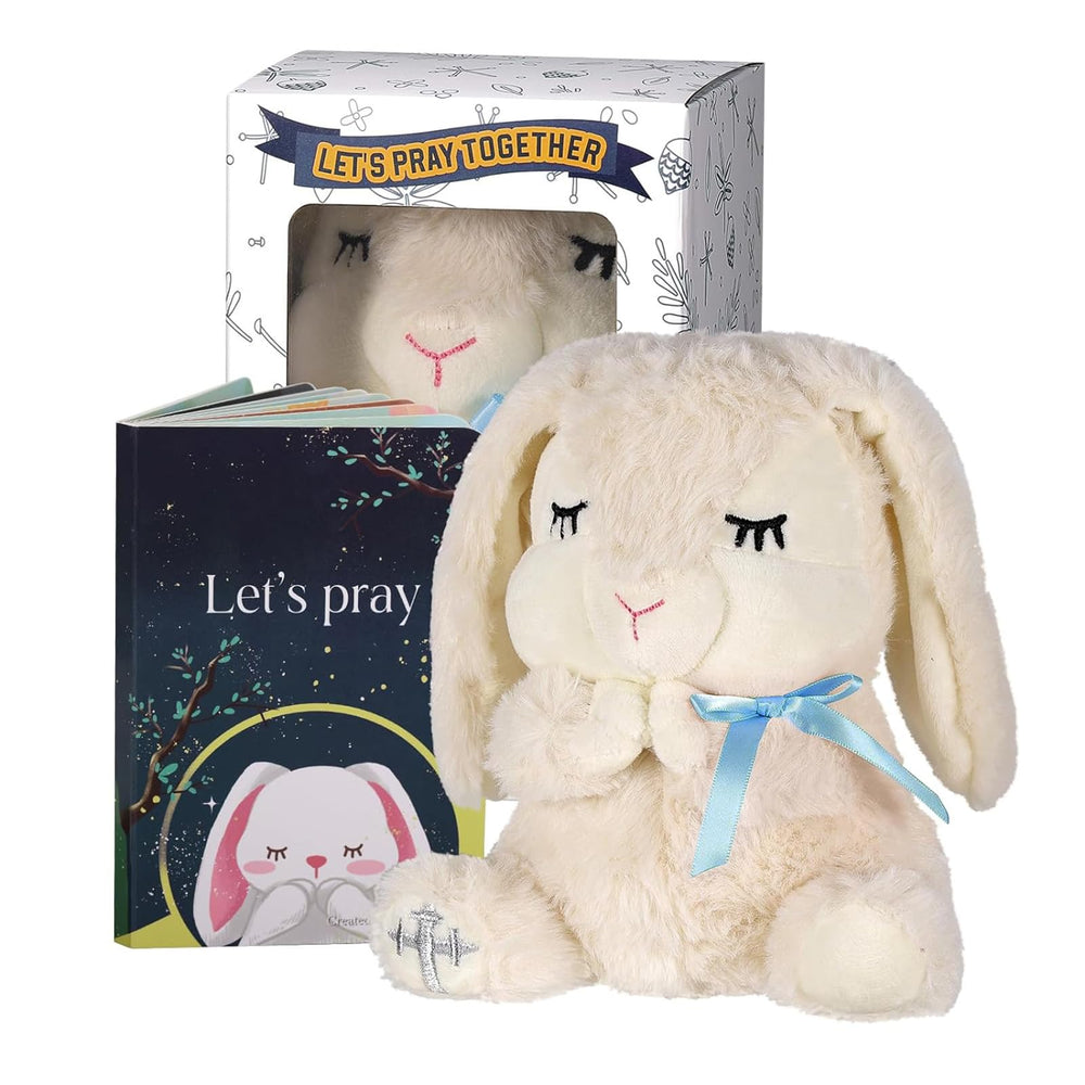 VUNCESSIN baptism gift set with bunny and book in keepsake box for baby boy, promotes early prayer moments.