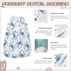 vvfelixl Blue Crabs sleep sack side view demonstrates roomy bottom for full movement.