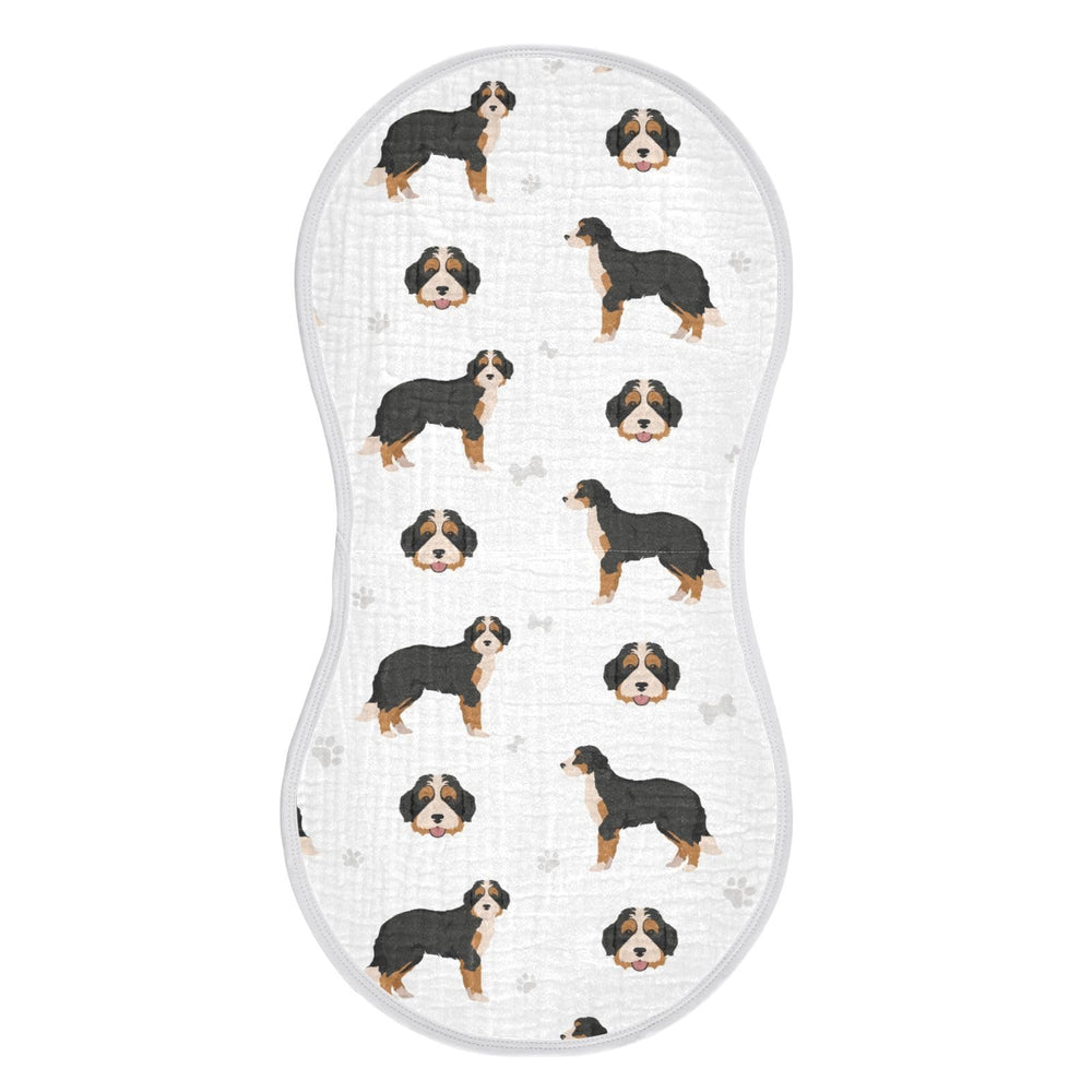vvfelixl muslin burp cloth with bernedoodle puppy face for gentle baby protection.