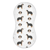 vvfelixl muslin burp cloth with bernedoodle puppy face for gentle baby protection.