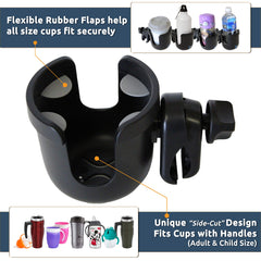 W4W universal-stroller-cup-holder-4-inch-diameter fits small and large cups with guard.