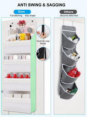 Wakaye over-the-door organizer hanging on a door in a compact room.