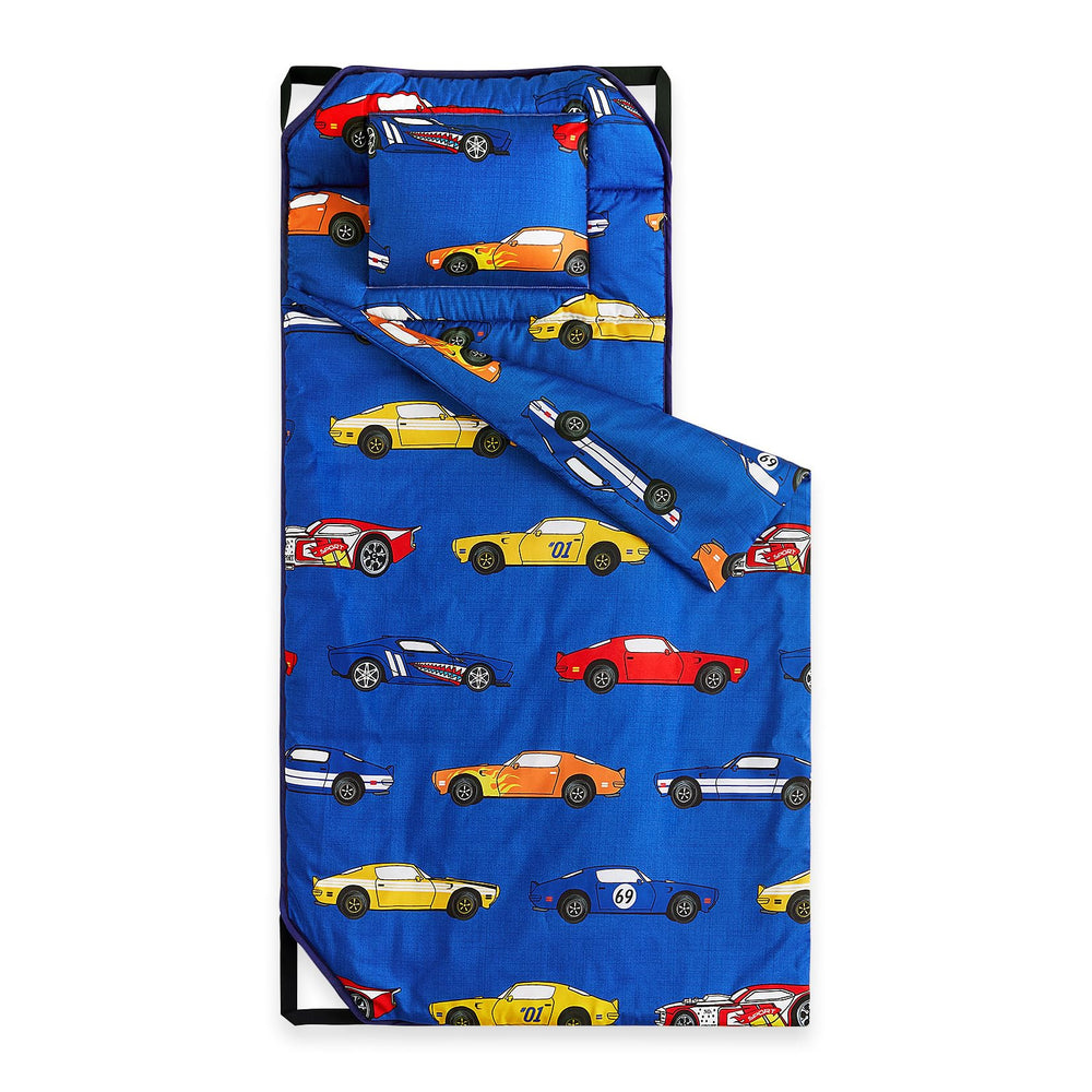 Wake In Cloud cot nap mat with race cars design for cozy preschool naps.