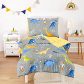Wake In Cloud dinosaur-astronaut comforter in gray offering soft, lightweight comfort for toddlers