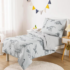Wake In Cloud dinosaur sketch comforter print features playful bedtime design.