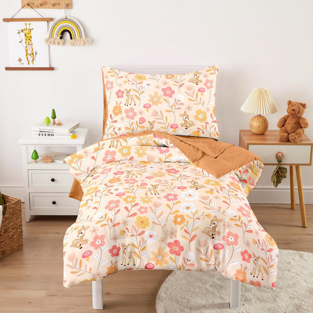 Wake In Cloud floral toddler bedding comforter with deer and flowers for cozy nights.