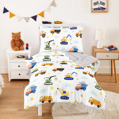 Wake In Cloud construction dump truck comforter on toddler bed for cozy sleep