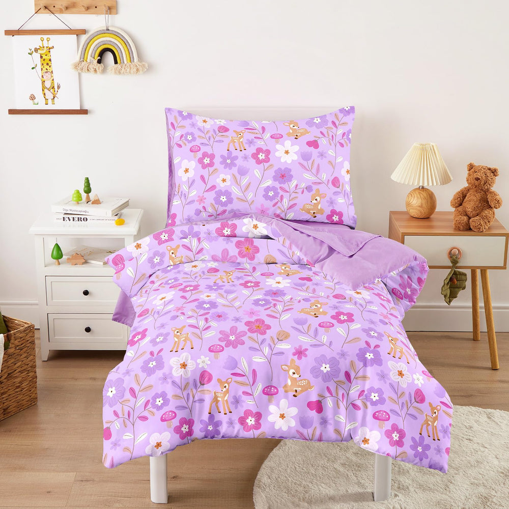 Wake In Cloud floral toddler bedding bedroom display shows vibrant colors and cozy vibe.