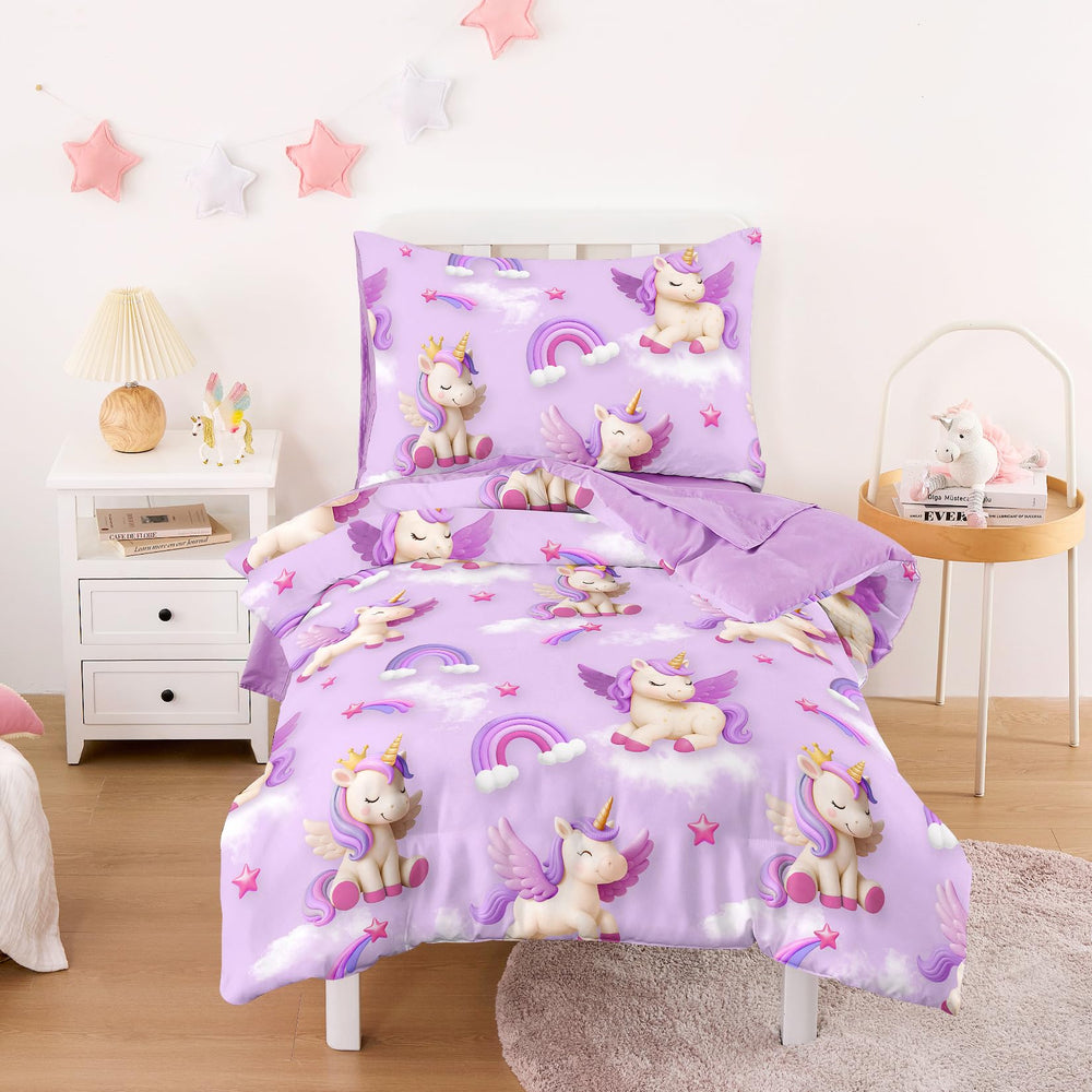Wake In Cloud unicorns rainbow clouds bedding design adds whimsy for bedtime comfort.