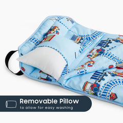 Wake In Cloud transportation design nap mat featuring cars and trains for engaging naptime