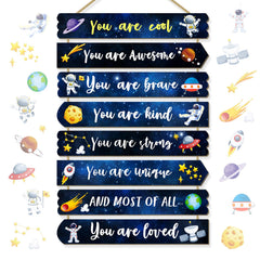 WAKOSAN Interstellar eight plaques form a cohesive kids' room focal point for inspiration.