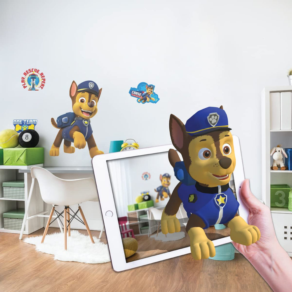 Wall Palz Chase decal 24inch on wall adds Paw Patrol energy to kids' room decor.