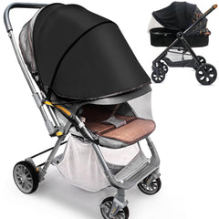 Wanateber baby mosquito net on stroller with zipper shield against insects during a sunny stroll
