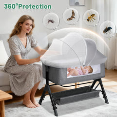 WANRU bassinet cover gray shields insects while preserving airflow for baby comfort