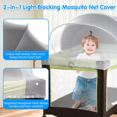WANRU Half-Blackout Half-Mesh Bassinet Cover provides ventilation with shade for daytime snoozes.