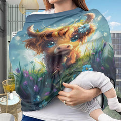 Wanyint Highland Cow infinity scarf nursing cover for stylish versatility.