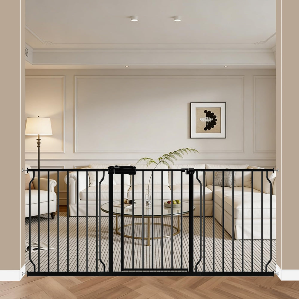 WAOWAO baby gate wide 66-71 inch extended demonstrates secure entry for pets and kids.