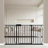 WAOWAO baby gate in a wide doorway showing easy one-handed passage