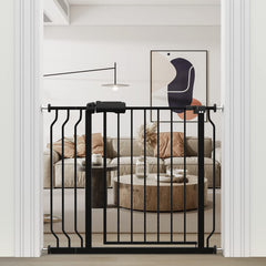 WAOWAO baby gate wide-opening setup demonstrates extended fit for large doorways