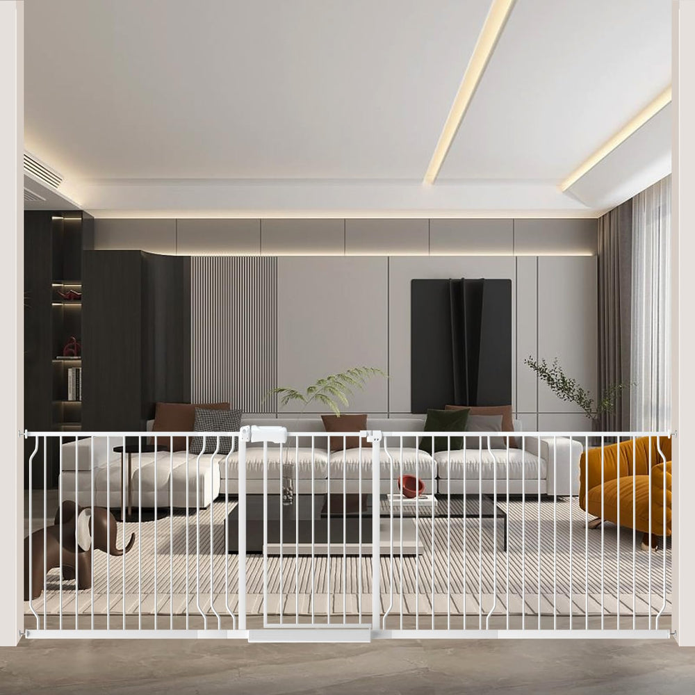 WAOWAO baby gate wide-outer-view shows sturdy steel frame for safe pet and child containment.