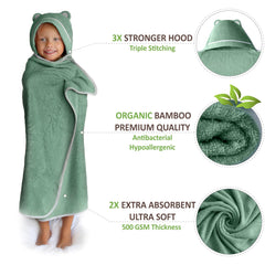 Warm Cuddles bamboo hooded towel with bear hood detail for cozy bath time