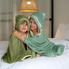 Warm Cuddles hooded towel laid flat at 42x30 inches for growing toddlers