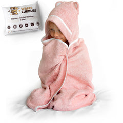 Warm Cuddles hooded pink towel close-up showing ultra-soft bamboo rayon for cozy post-bath snuggles