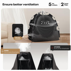 Warmoasis light-blocking baby tent emphasizes 95% light reduction for daytime rest.