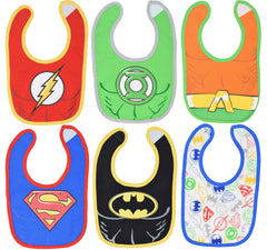 Warner Bros Justice League bibs featuring Superman and Batman logo for easy cleanup during mealtime.