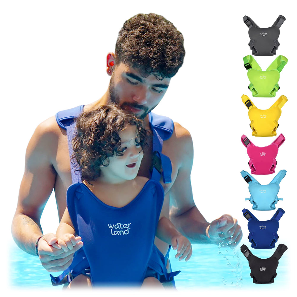 WaterLand Baby Carrier blue waterproof chest holder for safe pool play