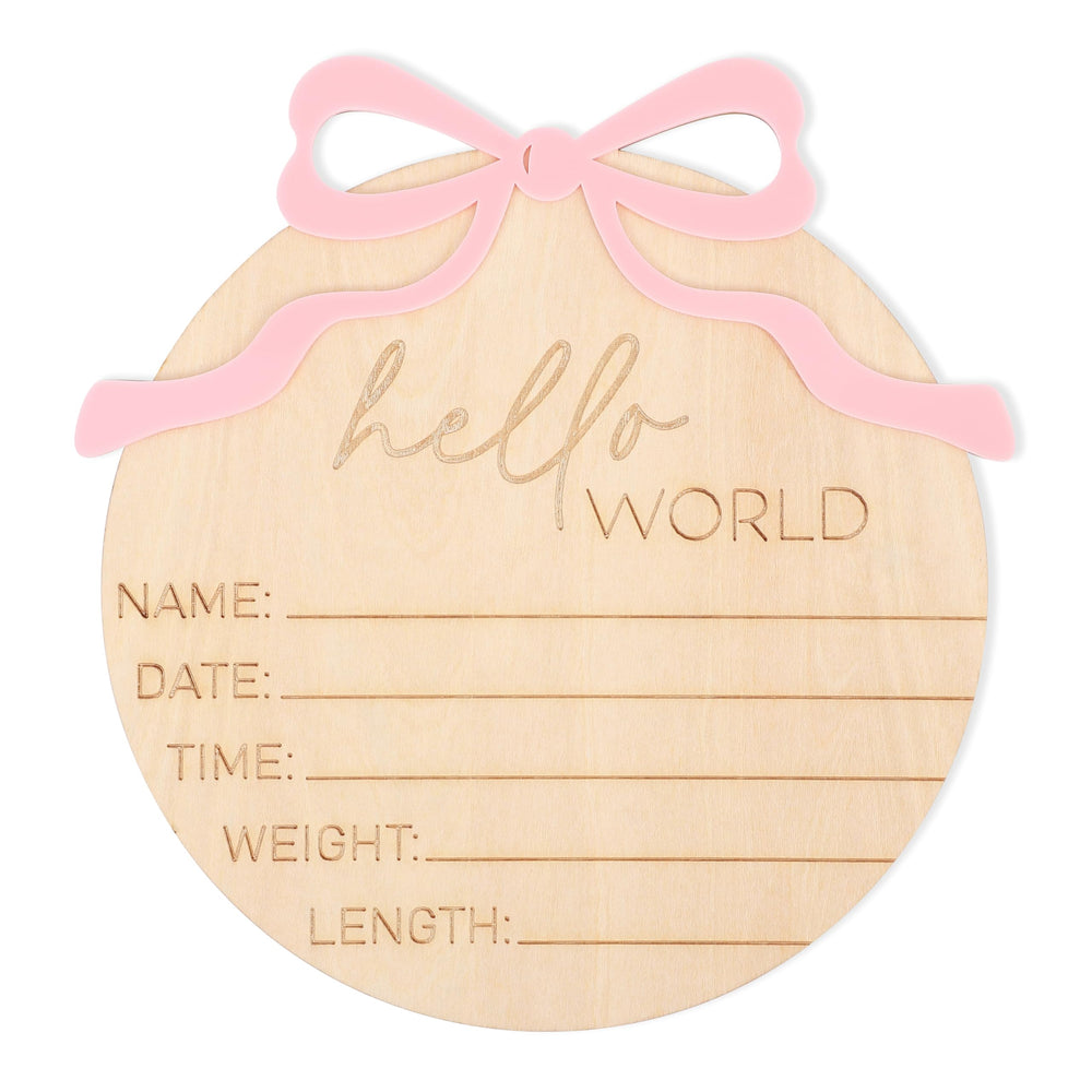 WAUAO Hello World Bow Sign Wooden: ideal newborn photo prop and keepsake.