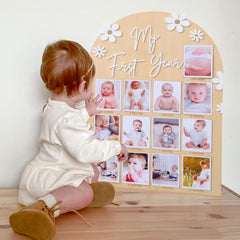 WAWUO Daisy-themed photo board detail with daisies enhances nursery decor allure.