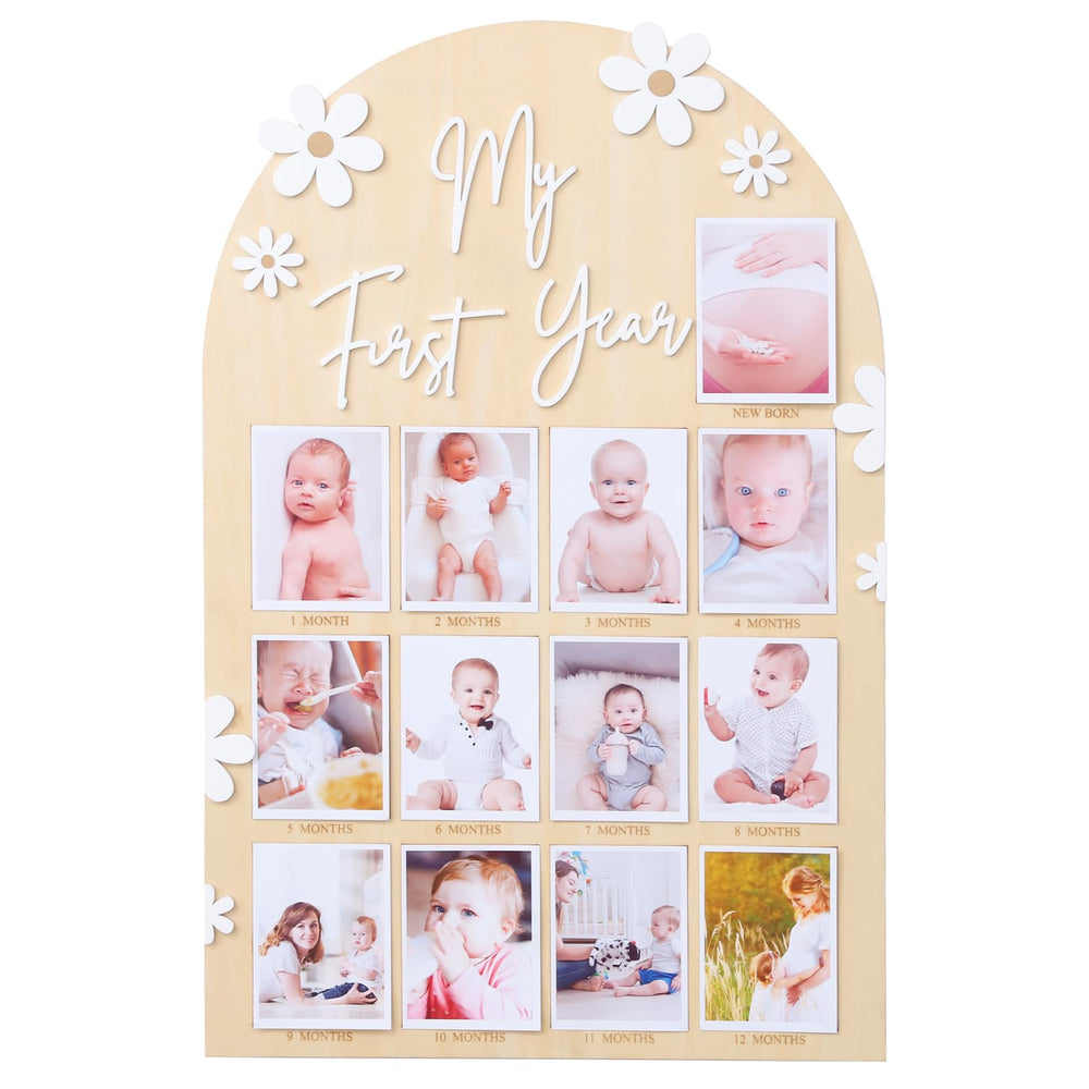 WAWUO 1st Year Photo Board front view highlights monthly milestones for family keepsakes.