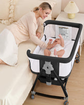 Wayfong bassinet mesh-breathable black emphasizes breathable mesh for airy sleep and easy monitoring.
