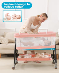 Wayfong bedside bassinet pink mesh panels provide airflow and quick baby monitoring