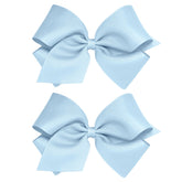 Wee Ones 2-pack grosgrain hair bows worn with no-slip clip for secure all-day wear
