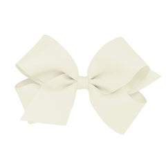 Wee Ones antique white bow close-up showing durable grosgrain and secure WeeStay clip.