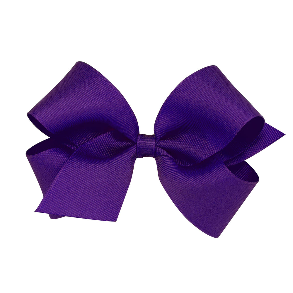 Wee Ones purple medium bow front view featuring classic grosgrain and secure WeeStay clip.