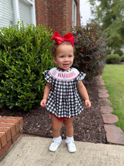 Wee Ones red bow shown with outfit coordination idea for a complete look.
