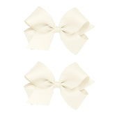 Wee Ones antique white grosgrain bow pair front view for daily outfits.