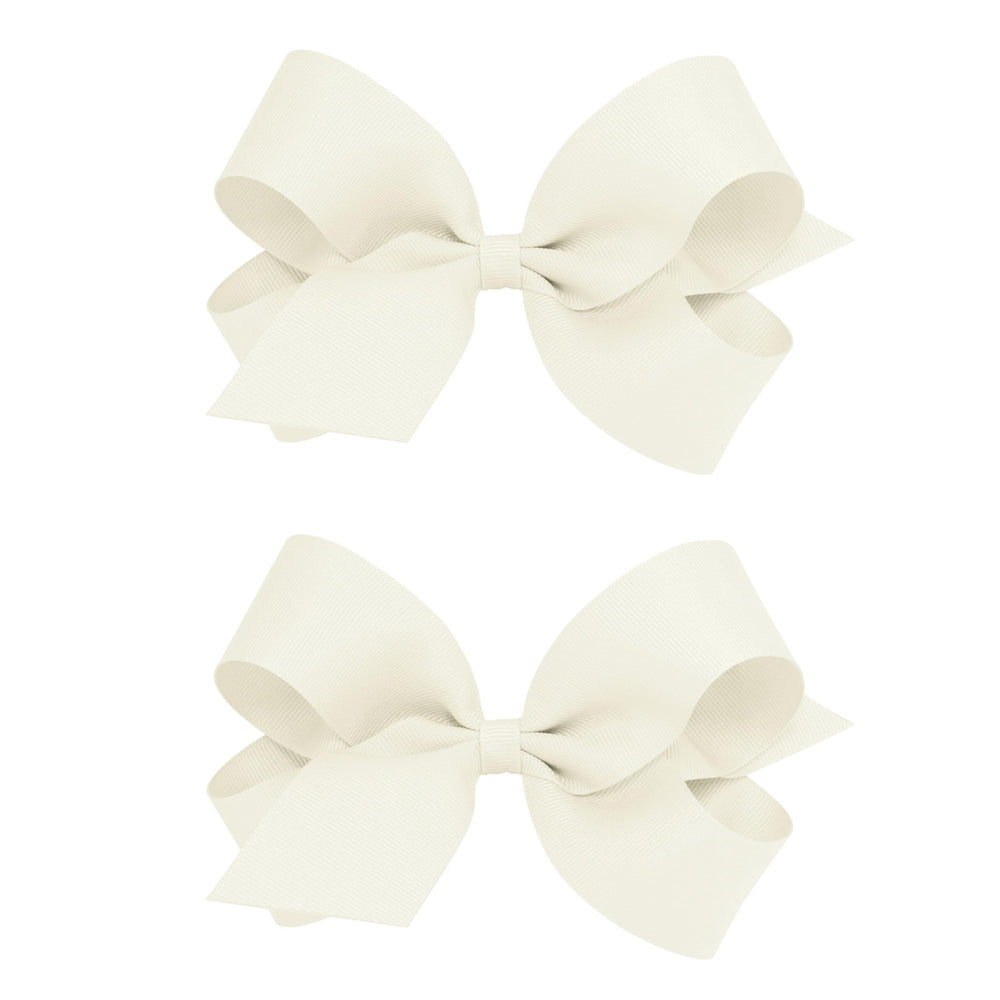 Wee Ones antique white grosgrain bows two-pack with secure Wee Stay clip.