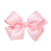 Wee Ones classic French satin bow on clip with everyday outfits.