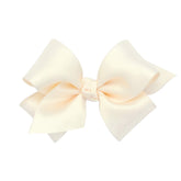 Wee Ones classic French satin bow on WeeStay clip with knot wrap, small ecru, all-day hold