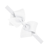 Wee Ones classic grosgrain bow close-up on white baby band, secure and adorable for daily outfits.
