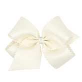 Wee Ones classic grosgrain hair bow with scalloped edges on Antique White for elegant everyday wear.